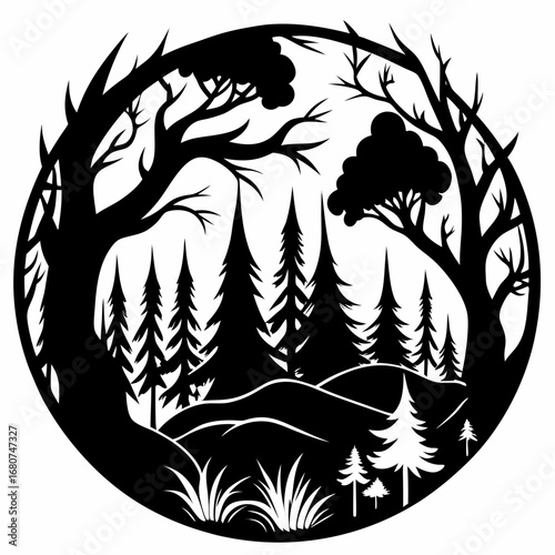 Forest Tangle vector clean black silhouette design white background