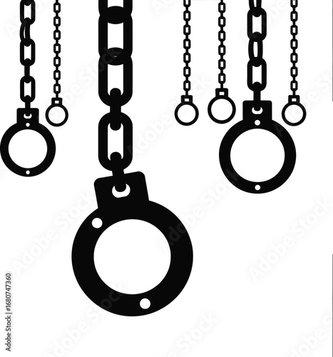Black handcuffs and chains metal white