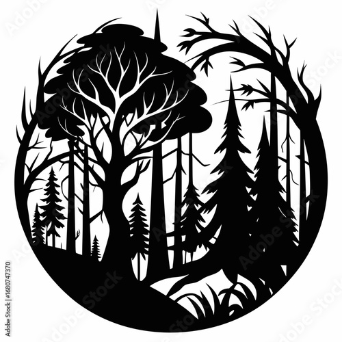 Forest Tangle vector clean black silhouette design white background