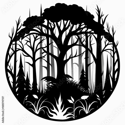 Forest Tangle vector clean black silhouette design white background
