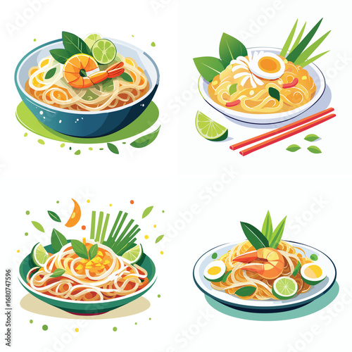 Pad Thai a fun and colorful ensemble of mixed vector graphics, full of vivid tones and modern abstract design elements