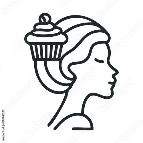 Elegant woman with cupcake hairstyle for creative design projects. Vector illustration