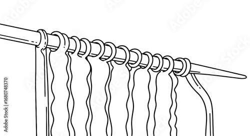 Curtains hang from rod. Window dressing, home decor, hanging fabric, interior design, decoration, textile, drape, valance, covering, domestic, household