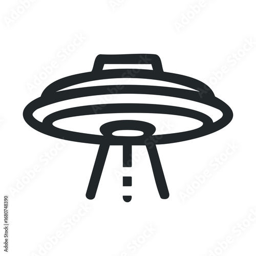 Alien spacecraft hovering above Earth with a mysterious light. Vector illustration