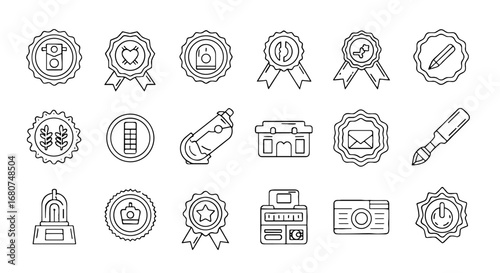 Icons represent various objects and symbols. Line art, design elements, ui, glyphs, pictograms, logos, outline, creative, decorative, minimal, flat, drawing, illustration