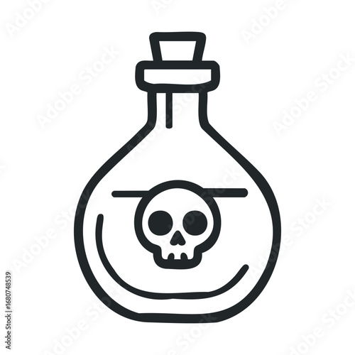 Dark potion bottle with skull design for Halloween decorations. Vector illustration