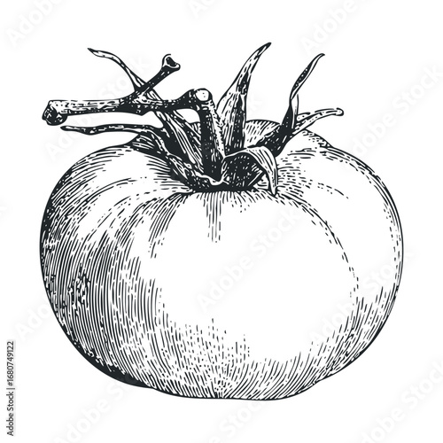 Hand drawn tomato illustration for culinary design or kitchen decor. Vector illustration