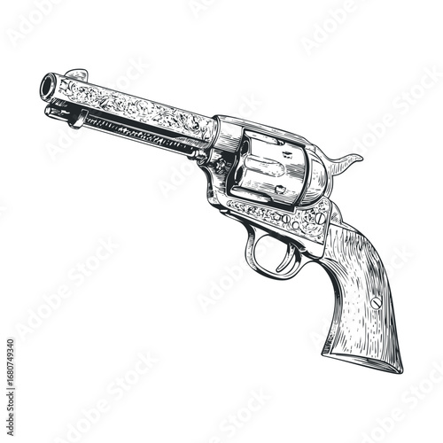 Elegant vintage revolver in detailed design for creative projects. Vector illustration