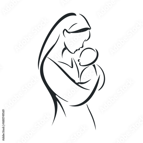Mother and child share a tender, loving embrace. Vector illustration