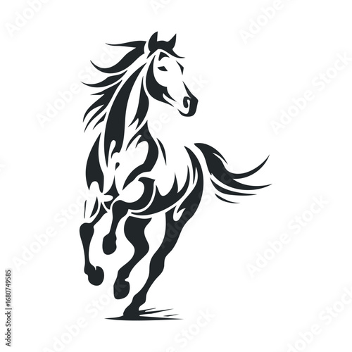 Majestic horse in motion captured in dynamic black silhouette art. Vector illustration