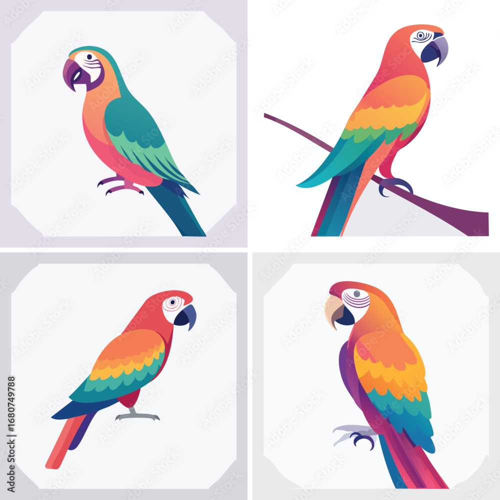 Obraz premium Parrot cheerful abstract ensemble, vivid vector artwork, lively pattern.