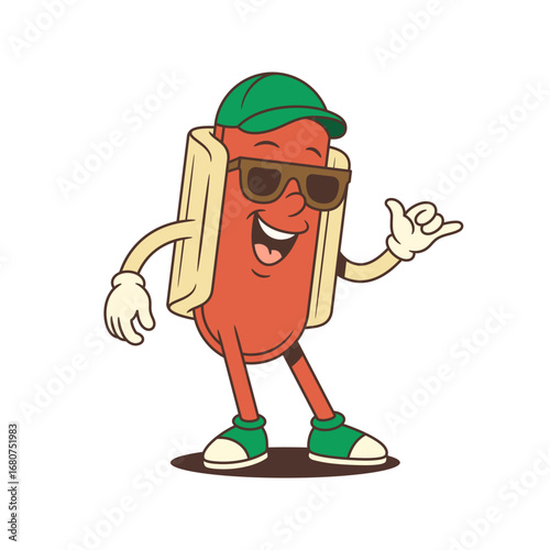 Cool hotdog character flashes a thumbs-up while grinning in laid-back stance. Ideal for modern promotions, street ads, or casual product branding. Vector illustration