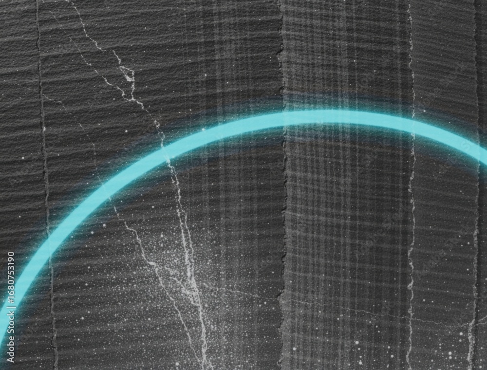 Obraz premium Turquoise neon light forming arc on grunge textured background