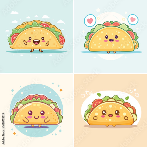 Chicken Enchiladas pastel kawaii characters combined, bright and soft vector artwork.