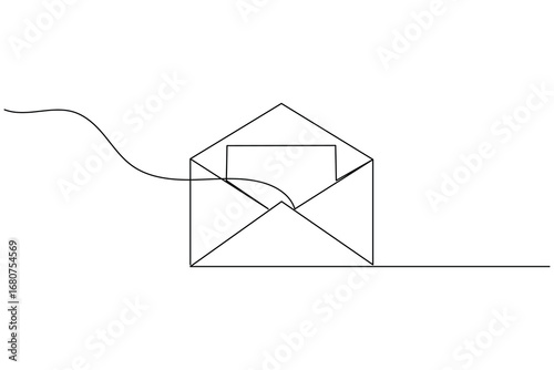 One line drawing envelope icon isolated outline simple minimal vector illustration