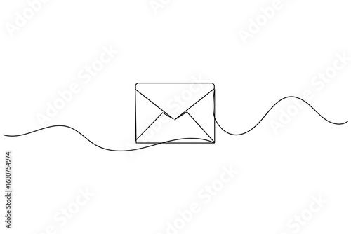 One line drawing envelope icon isolated outline simple minimal vector illustration