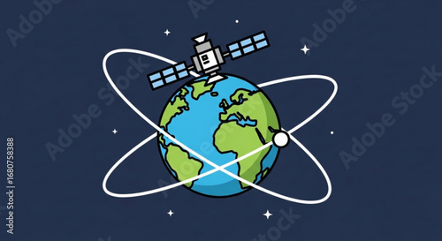 Illustration of a satellite orbiting the earth, representing global communication and technological advancement in space