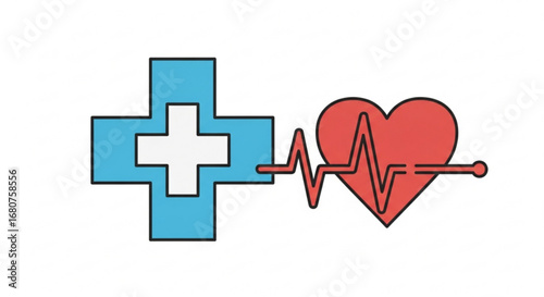 Medical icon with heart and pulse line with a cross symbol for healthcare
