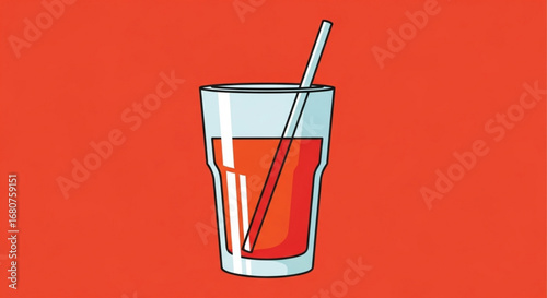 Illustration of a glass of red juice with a straw, perfect for a refreshing summer drink