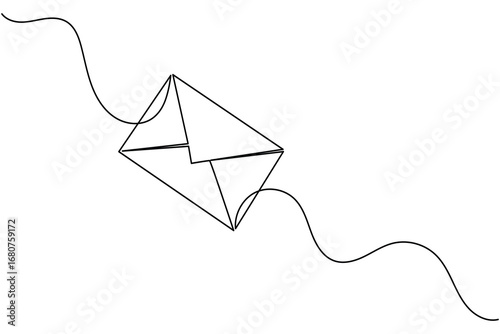 One line drawing envelope icon isolated outline simple minimal vector illustration