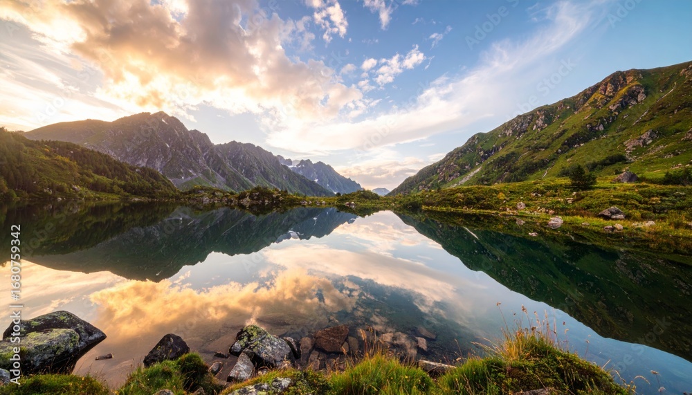 Naklejka premium Mirror Lake of Eternity Reflections of Mountains and Endless Sky
