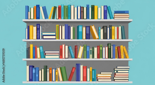 Illustration of a bookshelf full of books, perfect for a library or education themed design with vibrant colors