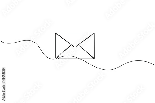 One line drawing envelope icon isolated outline simple minimal vector illustration