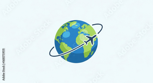Airplane flying around the world globe for international travel and global transportation