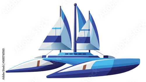 Blue and white trimaran vector illustration for nautical designs and maritime themes recreation adventure and sailing activities beautifully drawn