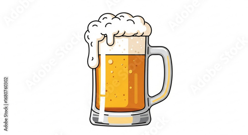 Illustration of a refreshing pint of beer with foam