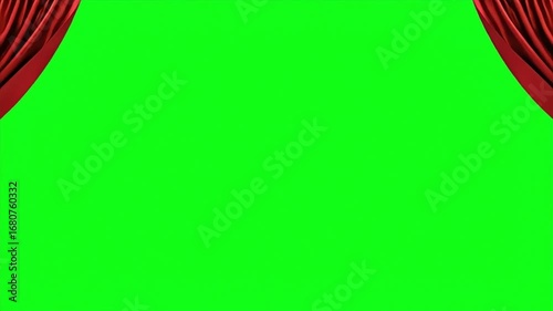 Elegant Red Stage Curtains Opening and Closing to Reveal a Chroma Key Green Screen