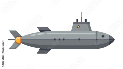 Gray submarine illustration nautical vessel undersea transport exploration marine technology isolated on white minimalist design