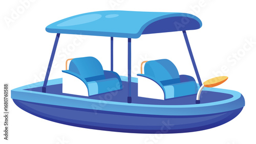 Isolated blue paddle boat with canopy and two seats for relaxing water activities and summer fun adventures