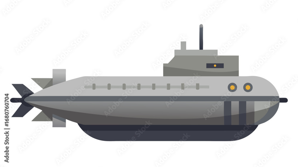 Fototapeta premium Modern flat design submarine illustration vector underwater military vessel transportation vehicle gray submarine isolated on white background