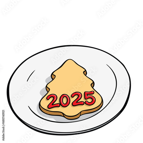 On a simple plate  a single  perfect Christmas cookie is shown  with 