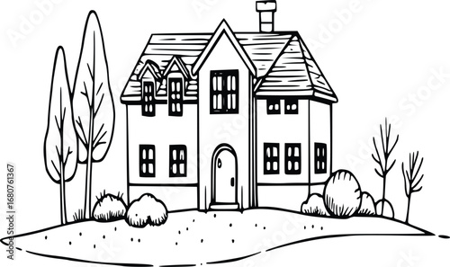 Line art of the front of the house 