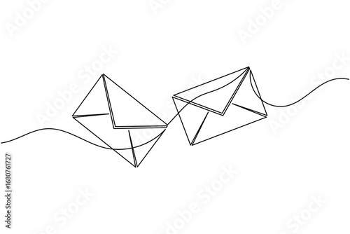 One line drawing envelope icon isolated outline simple minimal vector illustration