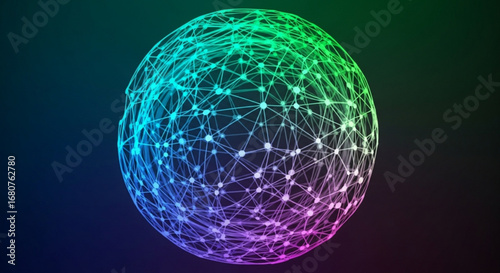 Abstract sphere network with colorful gradient, representing global digital communication and future technology