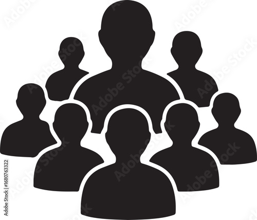 Group of seven black human silhouette icons, people Art & Illustration