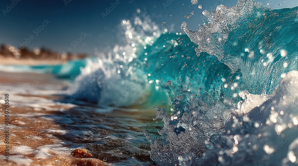 Obraz premium Splash of water hitting vibrant blue ocean