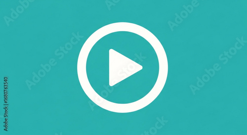White play button icon in circle on teal background for video media player interface design