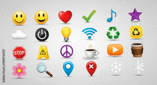 Collection of various colorful icons for web and mobile applications