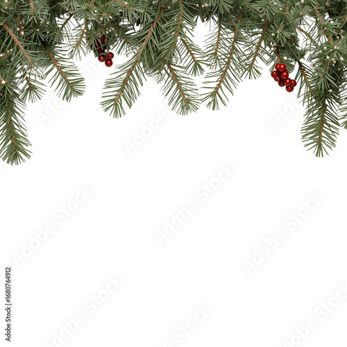 New Year's frame with red berries isolated on transparent or white background, png