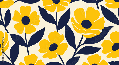 Seamless yellow flower pattern design vector illustration floral botanical background for textile and wallpaper design