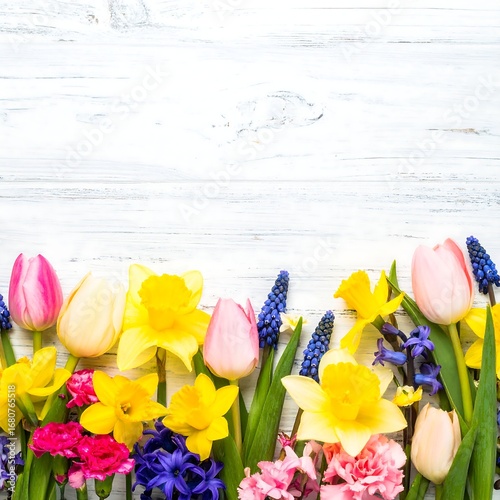 Spring flowers on white wood (1)