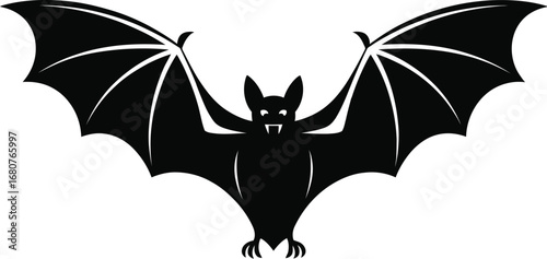 Black bat with outstretched wings silhouette