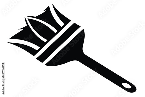 Silhouette of Flat Paint Brush with Angled Bristles on a Clean White Background