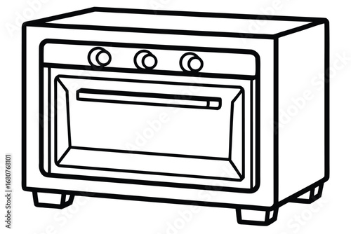 Isolated Oven Outline Icon with Knobs and Door on White Background