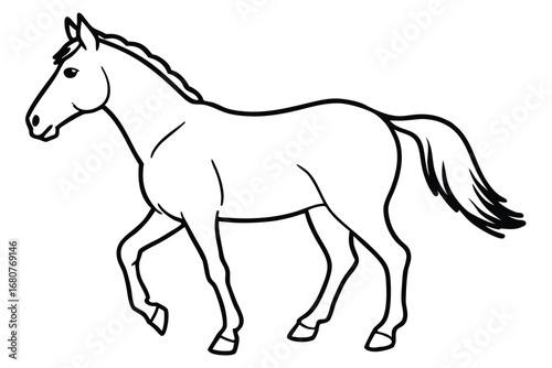 Horse in Black Outline Style, Line Art of a Horse on White
