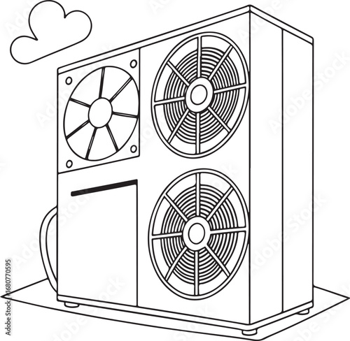 Industrial air conditioner outdoor unit vector illustration, HVAC cooling system with multiple fans, air conditioning condenser box drawing for ventilation and climate control design